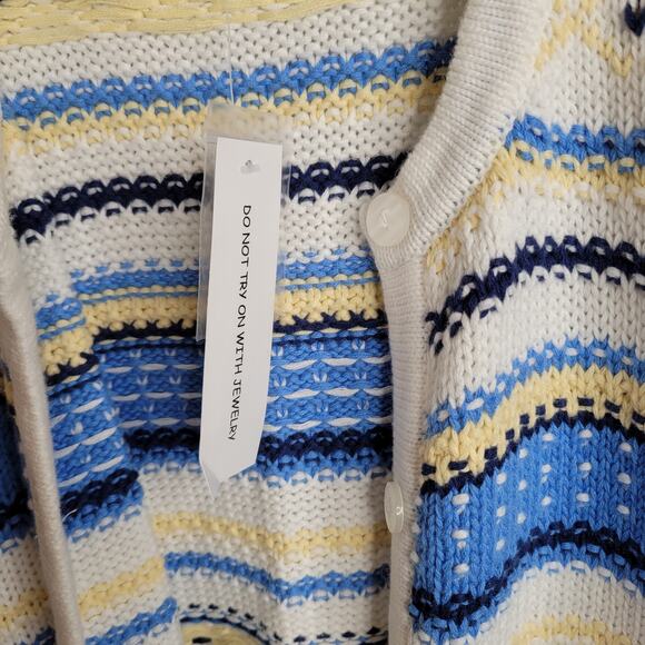 Appleseed's Sweater Women's Size XL 100% Cotton Yellow Blue Striped GrandmaCore‎ - Picture 6 of 11